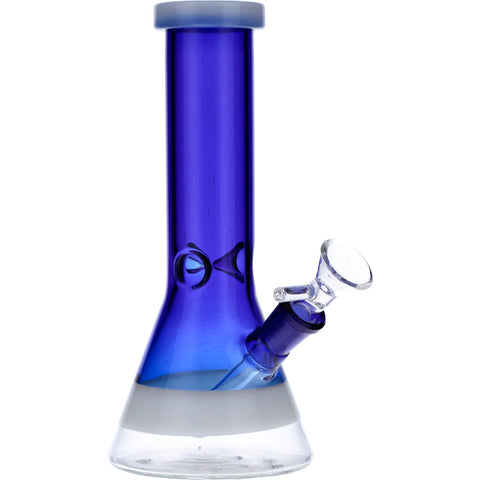 Beaker Water Pipe w/White Rings-Blue-8in