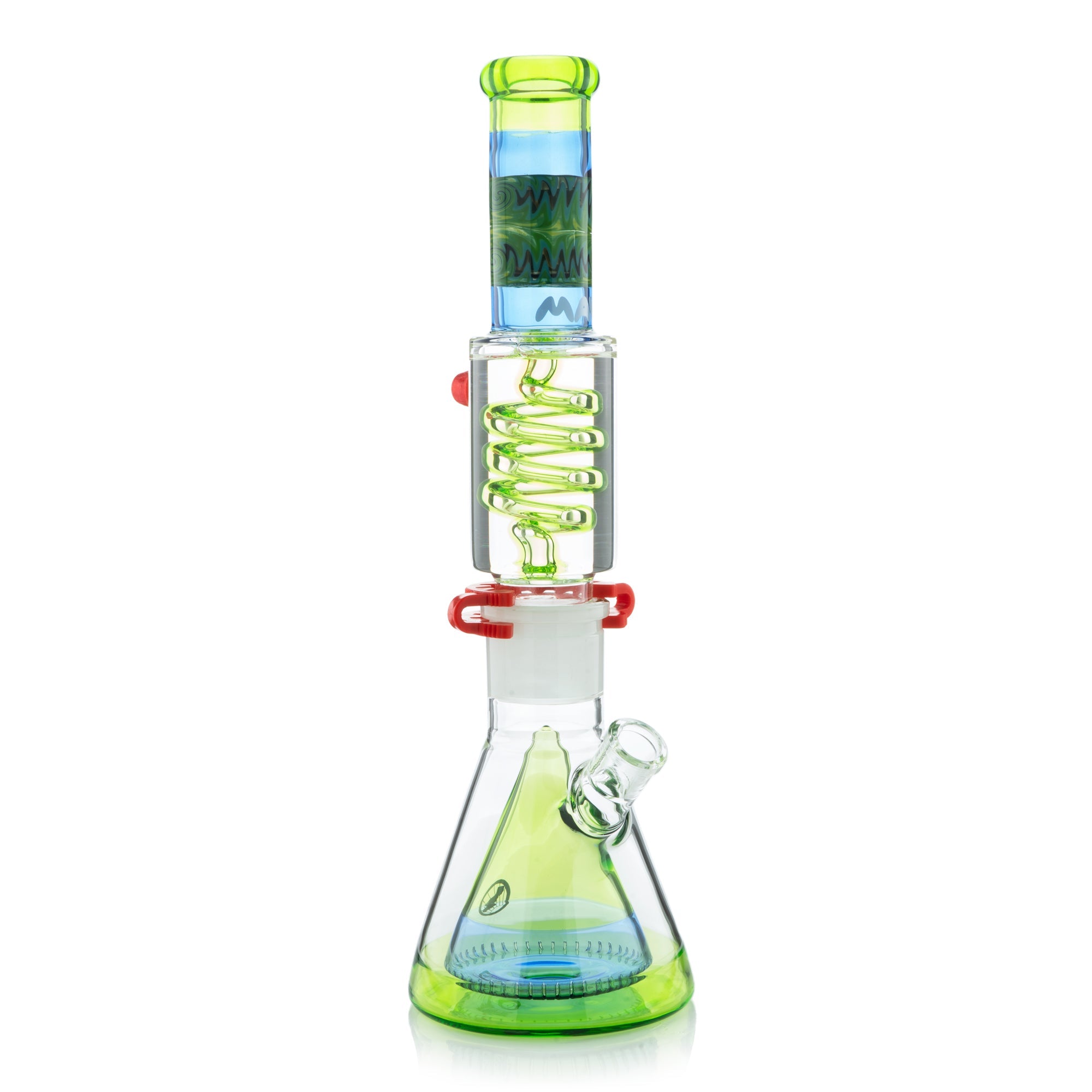 Reversal Wig Wag Ooze and Blue Slitted Pyramid Beaker Bong Freezable Coil System