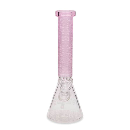 EG Glass 15" Slyme Leaf Decal Beaker Water Pipe - Transparent Pink