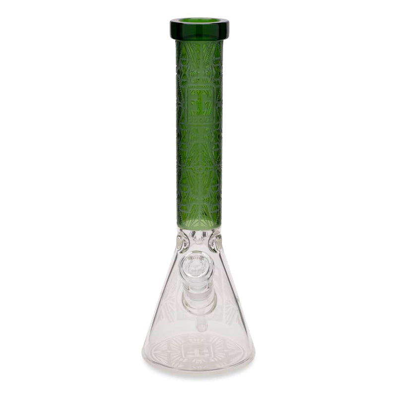 EG Glass 15" Slyme Leaf Decal Beaker Water Pipe - Transparent Green