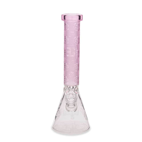 EG Glass 15" Skull Decal Beaker Water Pipe - Transparent Pink