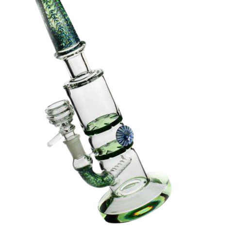 14"" Heady Glass Bong with Triple Percs + Croc Crusher 1.5"" 4-Piece Grinder (Combo Pack)