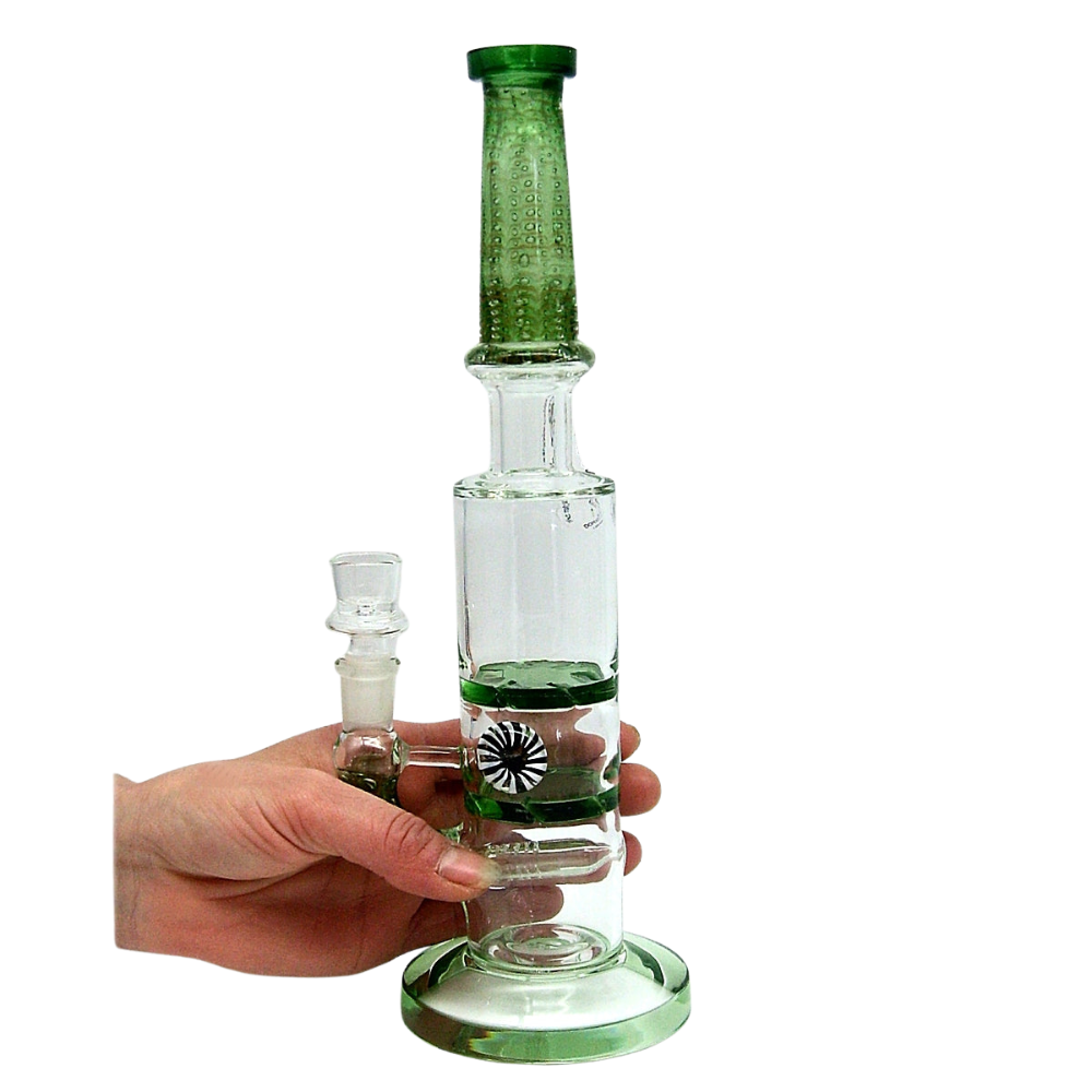 14"" Heady Glass Bong with Triple Percs + Croc Crusher 1.5"" 4-Piece Grinder (Combo Pack)