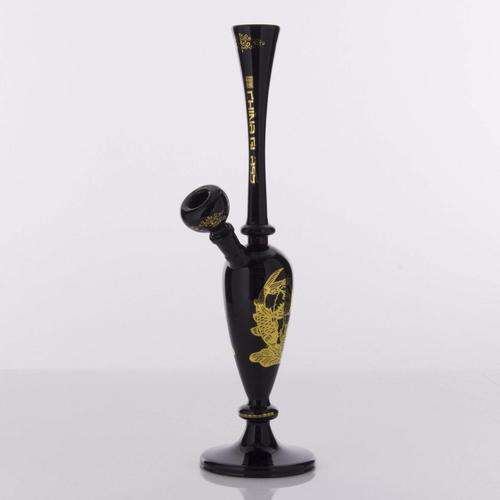 The China Glass "Han" Dynasty Vase Water Pipe - Black With Gold Accents