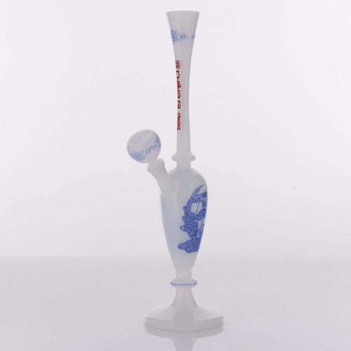 The China Glass "Han" Dynasty Vase Water Pipe - White With Blue Accents