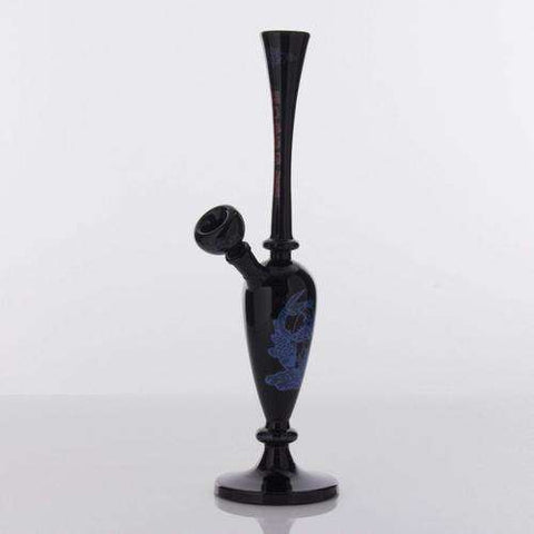 The China Glass "Han" Dynasty Vase Water Pipe - Black With Blue Accents