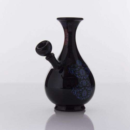 The China Glass "Huang Quin" Dynasty Vase Water Pipe - Black With Blue Accents