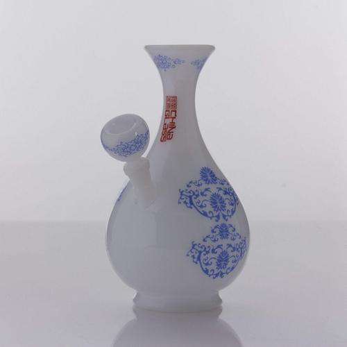 The China Glass "Huang Quin" Dynasty Vase Water Pipe - White With Blue Accents