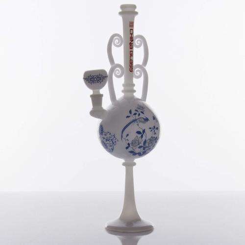 The China Glass "Ming" Dynasty Vase Water Pipe - White With Blue Accents