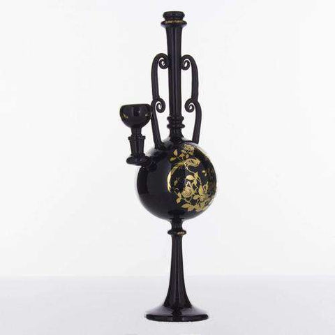 The China Glass "Ming" Dynasty Vase Water Pipe - Black With GoldAccents