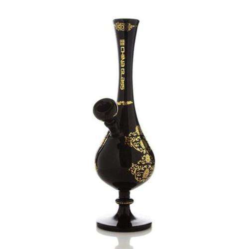 The China Glass "Nan" Dynasty Vase Water Pipe - Black With Gold Accents