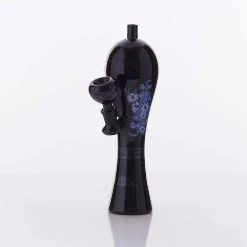 The China Glass "Song" Dynasty Vase Water Pipe - Black With Blue Accents