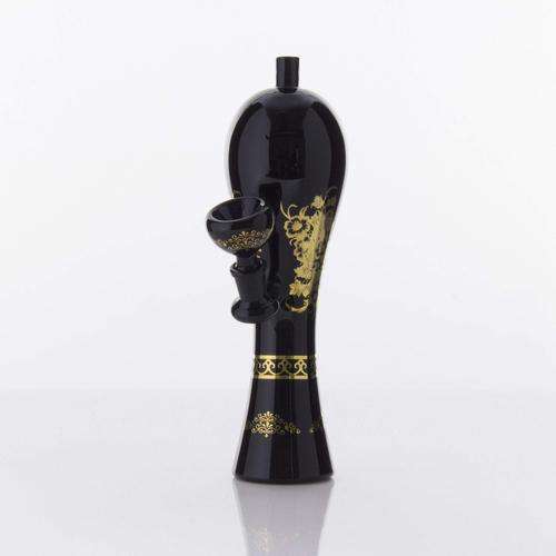 The China Glass "Song" Dynasty Vase Water Pipe - Black With Gold Accents