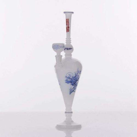 The China Glass "Youwei" Dynasty Vase Water Pipe - White With Blue Accents