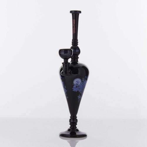 The China Glass "Youwei" Dynasty Vase Water Pipe - Black With Blue Accents