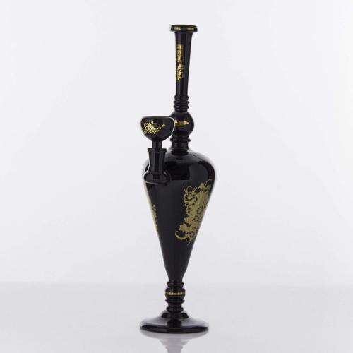 The China Glass "Youwei" Dynasty Vase Water Pipe - Black With Gold Accents
