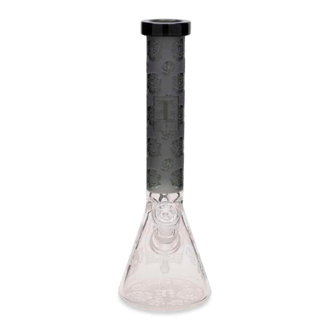 EG Glass Etched Skull Decal 15 Beaker Water Pipe  Transparent Black