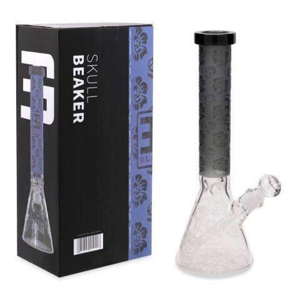 EG Glass Etched Skull Decal 15 Beaker Water Pipe  Transparent Black