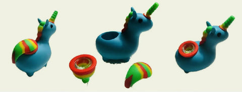 Unicorn Style Silicone Pipe with Glass Bowl Mixed